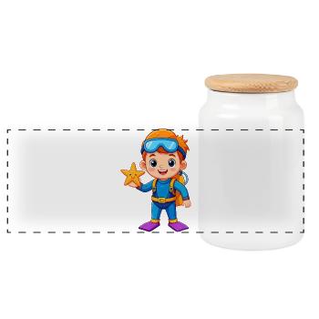 Boy in diving suit with starfish – adventure - Panoramic Cookie Jar with Wooden Lid - white - Front