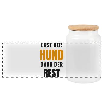 Erst der Hund dann der Rest Hundemama Hundepapa - Panorama Keksdose mit Holzdeckel - Weiß - Vorne