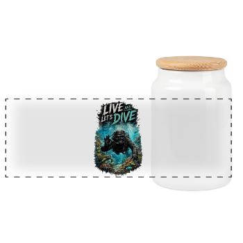 Live and Let's Dive – Scuba Diver | Diving - Panoramic Cookie Jar with Wooden Lid - white - Front