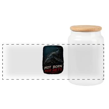 Not Born For Nets – Humpback Whale Ghost Net - Panoramic Cookie Jar with Wooden Lid - white - Front