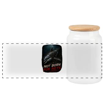 Not Born For Nets – Dolphin Ghost Net - Panoramic Cookie Jar with Wooden Lid - white - Front