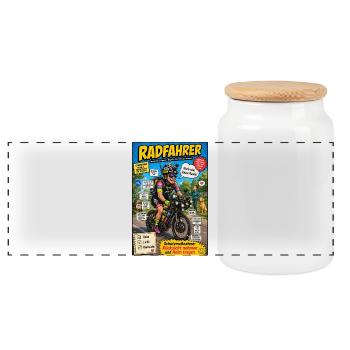 Der Radfahrer – nur noch eine kleine Runde - Panorama Keksdose mit Holzdeckel - Weiß - Vorne