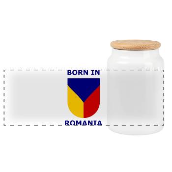 Born in Romania Shield - Panoramic Cookie Jar with Wooden Lid - white - Front