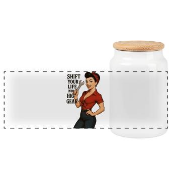 Pin-up Mécanique de voitures : Transforme ta vie - Boîte à biscuits avec couvercle en bois - blanc - Devant