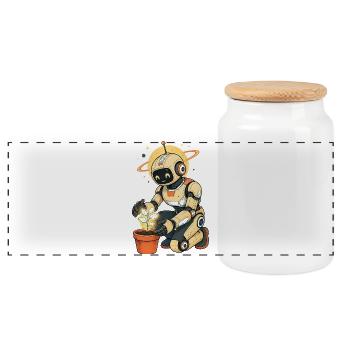 Robot with green thumb - Panoramic Cookie Jar with Wooden Lid - white - Front