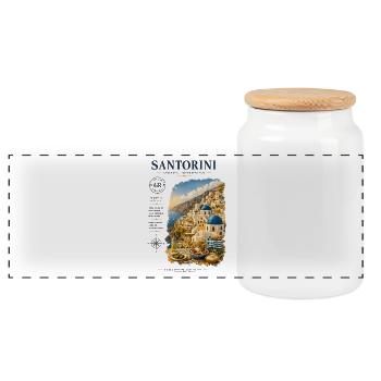 Santorini Inseltraum - Panorama Keksdose mit Holzdeckel - Weiß - Vorne