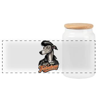 Lévrier avec pompadour - Boîte à biscuits avec couvercle en bois - blanc - Devant