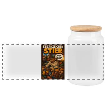 Sternzeichen Stier  Pläne? Ich liege längst schon. - Panorama Keksdose mit Holzdeckel - Weiß - Vorne