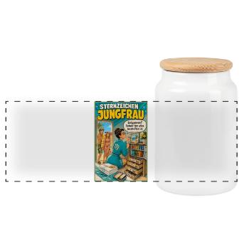 SternzeichenJungfrau - Ordnung trifft Urlaubshumor - Panorama Keksdose mit Holzdeckel - Weiß - Vorne