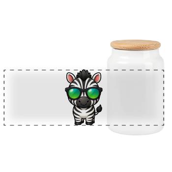 Süßes Zebra Cartoon Kawaii mit Sonnenbrille - Panorama Keksdose mit Holzdeckel - Weiß - Vorne