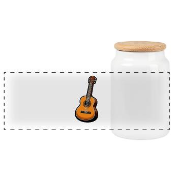 Orange Klassikgitarre auf Schwarz - Panorama Keksdose mit Holzdeckel - Weiß - Vorne