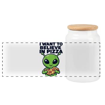 I Want To Believe In Pizza Alien - Panorama Keksdose mit Holzdeckel - Weiß - Vorne