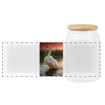 Pearl Swan in Sunset - Panoramic Cookie Jar with Wooden Lid - white - Front