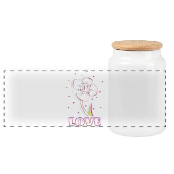 Neon Flower Love - Panorama Keksdose mit Holzdeckel - Weiß - Vorne