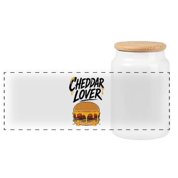 Amoureux du Cheddar Burger Illustration - Boîte à biscuits avec couvercle en bois - blanc - Devant