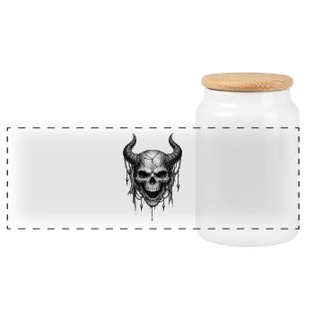 Horned Skull Gothic Horror Graphic - Panoramic Cookie Jar with Wooden Lid - white - Front