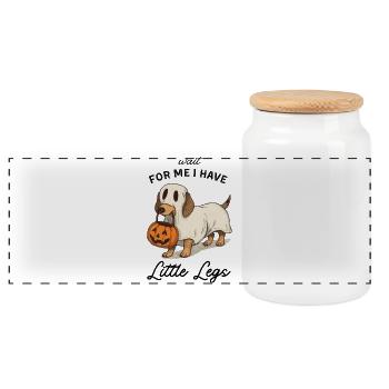 Dachshund Ghost Halloween Pumpkin - Panoramic Cookie Jar with Wooden Lid - white - Front
