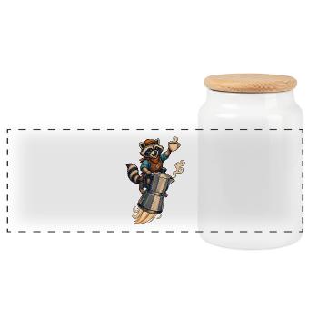 Kaffee Raketen-Waschbär - Panorama Keksdose mit Holzdeckel - Weiß - Vorne