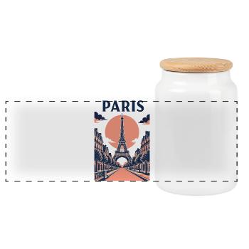 Paris Eiffel Sunset - Panoramic Cookie Jar with Wooden Lid - white - Front