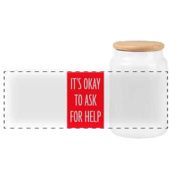 It's Okay To Ask For Help Help Questions Saying Logo - Panoramic Cookie Jar with Wooden Lid - white - Front