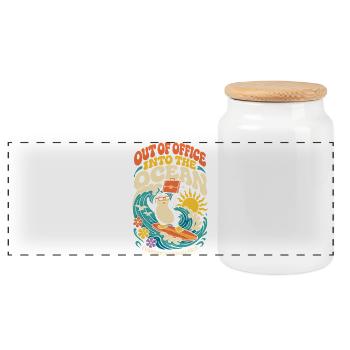 Penguin on vacation – Out of Office - Panoramic Cookie Jar with Wooden Lid - white - Front