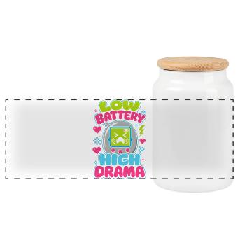 Low Battery High Drama Retro - Panoramic Cookie Jar with Wooden Lid - white - Front
