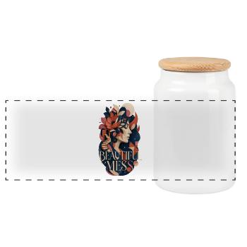 Beautiful Mess – Surreal Ästhetik & Kunst Collage - Panorama Keksdose mit Holzdeckel - Weiß - Vorne