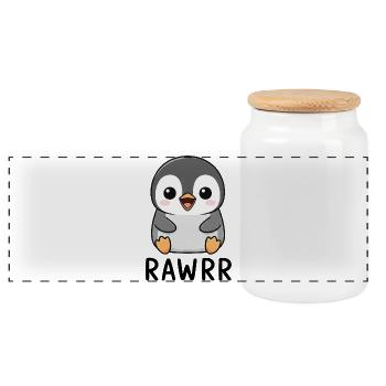 Cute Cartoon Penguin Chibi Rawr - Panoramic Cookie Jar with Wooden Lid - white - Front