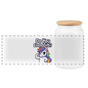 Unicorn Gym Do You Even Lift? - Panoramic Cookie Jar with Wooden Lid - white - Front