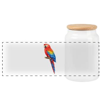 Vibrant parrot coloring - Panoramic Cookie Jar with Wooden Lid - white - Front
