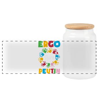 Occupational Therapist Colorful Hands - Panoramic Cookie Jar with Wooden Lid - white - Front
