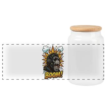 Cool chimpanzee with headphones comic design - Panoramic Cookie Jar with Wooden Lid - white - Front