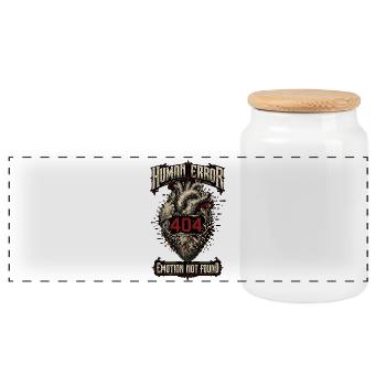 Human Error – Emotion Not Found - Panoramic Cookie Jar with Wooden Lid - white - Front