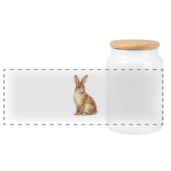 Watercolor Rabbit Motif - Panoramic Cookie Jar with Wooden Lid - white - Front