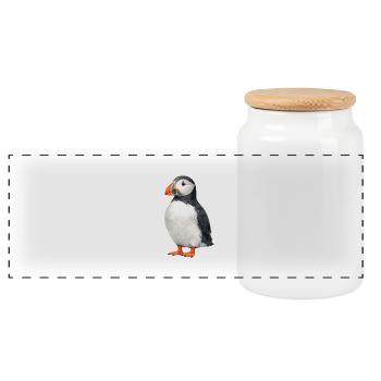 Puffin Watercolor Illustration - Panoramic Cookie Jar with Wooden Lid - white - Front