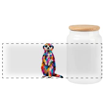 Colorful meerkat with splashes of color - Panoramic Cookie Jar with Wooden Lid - white - Front