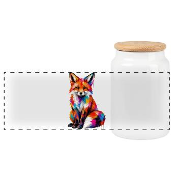 Colorful fox with splashes of color - Panoramic Cookie Jar with Wooden Lid - white - Front