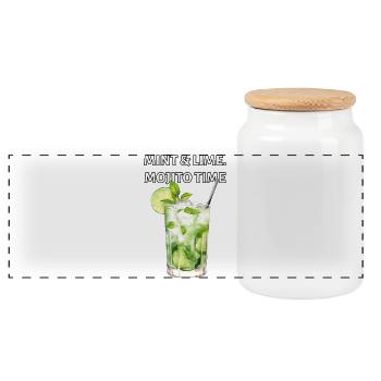 Mint & Lime. Mojito Time. - Panoramic Cookie Jar with Wooden Lid - white - Front