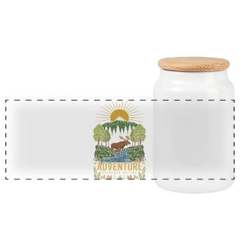 Sunrise Moose Forest Landscape - Panoramic Cookie Jar with Wooden Lid - white - Front