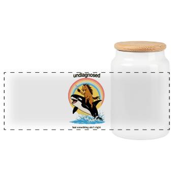 Pony on Orca – Absurd Chaos - Panoramic Cookie Jar with Wooden Lid - white - Front