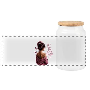 Beautiful - Panoramic Cookie Jar with Wooden Lid - white - Front