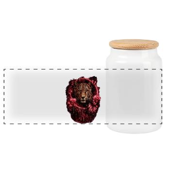 jaguar - Panoramic Cookie Jar with Wooden Lid - white - Front