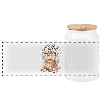 Coquette Coffee Addict - Panoramic Cookie Jar with Wooden Lid - white - Front