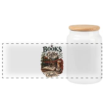 Livres et café - Boîte à biscuits avec couvercle en bois - blanc - Devant