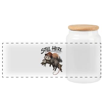 Still Here Opossum - Panoramic Cookie Jar with Wooden Lid - white - Front