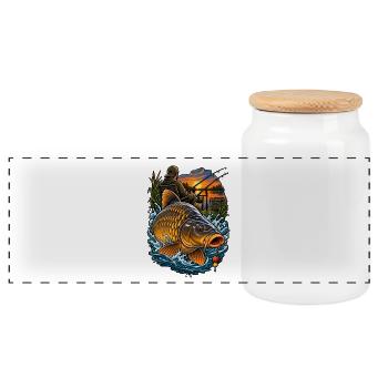 Evening fishing with golden carp - Panoramic Cookie Jar with Wooden Lid - white - Front
