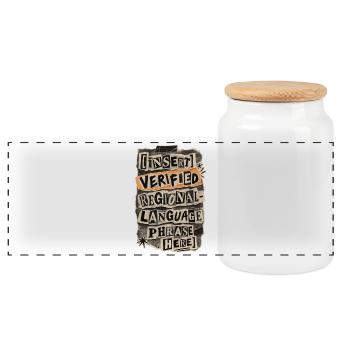 Typographic Collage Regional Phrases - Panoramic Cookie Jar with Wooden Lid - white - Front