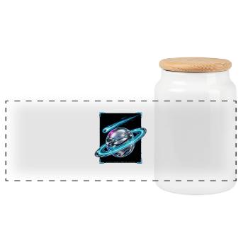 Saturn's neon Orb - Panoramic Cookie Jar with Wooden Lid - white - Front
