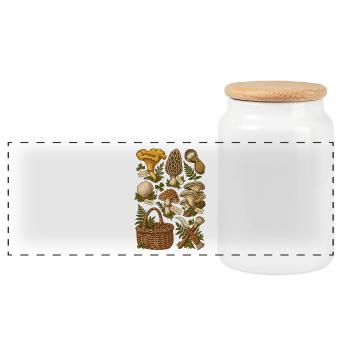 Mushrooms in the forest – botanical illustration - Panoramic Cookie Jar with Wooden Lid - white - Front