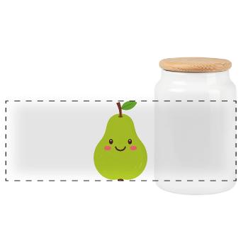 Green Kawaii Pear – Sweet Fruit Design - Panoramic Cookie Jar with Wooden Lid - white - Front